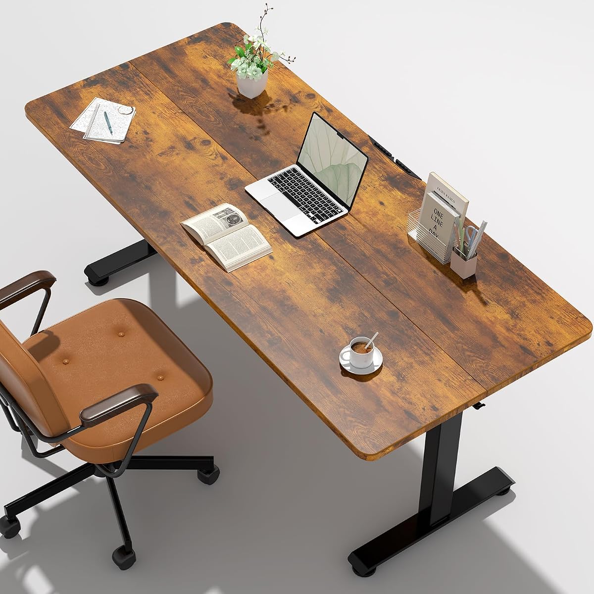 55 Inch Large Electric Standing Desk, Gaming Table, Brown