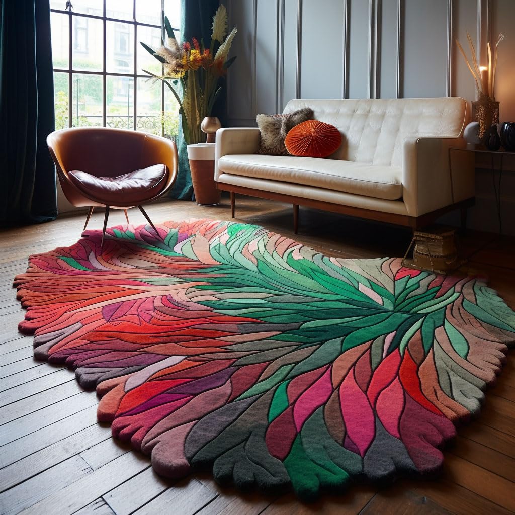 Restoration and Renovation Handmade Irregular Shape Wool Area Rug | Unique Contemporary Botanical Design, Thick & Soft Carpet | Perfect for Living Room, Bedroom Decor (Multi A, 4.6' x 6.6')