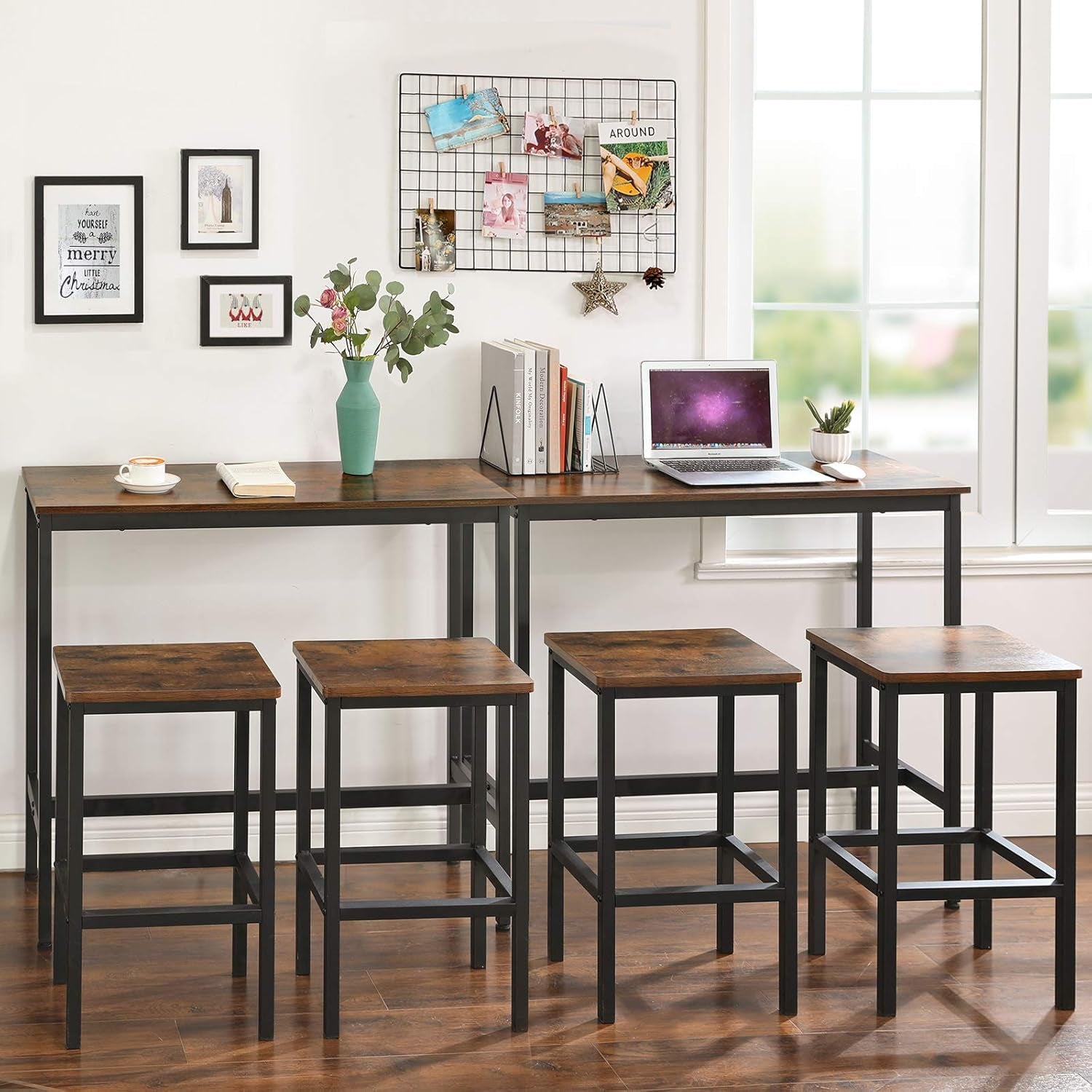 Bar Table, Narrow Long Kitchen Dining Table, Sturdy Metal Frame, Industrial, 15.7 X 39.4 X 35.4 Inches, Rustic Brown and Ink Black ULBT10X