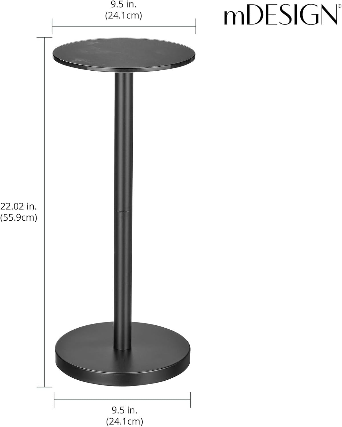 Glass Top Side/End Drink Table - Small Modern round Accent Metal Nightstand Furniture for Living Room, Dorm, Home Office, and Bedroom - 9" round - Black Marble/Black Print, 23780MDHS