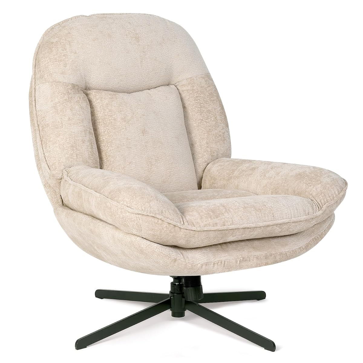 24" High Back Swivel Accent Chair for Living Room, Swivel Tilt Accent Chair, Comfy Reading Chair Oversized, Slightly Rocking Upholstered Armchair, Ergonomic Soft Fabric Modern Chair, Beige