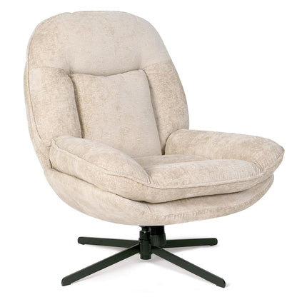 24" High Back Swivel Accent Chair for Living Room, Swivel Tilt Accent Chair, Comfy Reading Chair Oversized, Slightly Rocking Upholstered Armchair, Ergonomic Soft Fabric Modern Chair, Beige