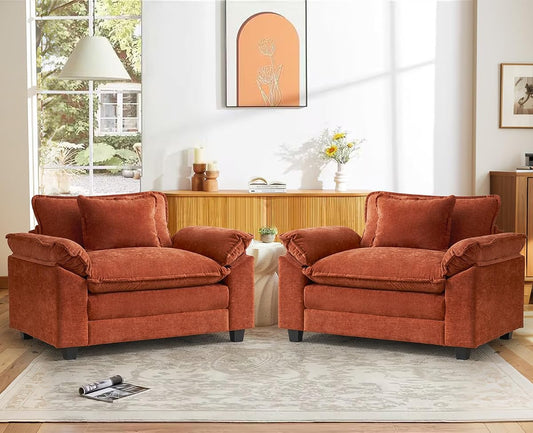 Oversized Accent Chair, Chenille Comfy Cloud Sofa Chair with Large Seat and Upholstered Armrests, Modern Extra Wide Armchair Reading Chairs for Bedroom, Living Room,Set of 2,Terracotta Orange