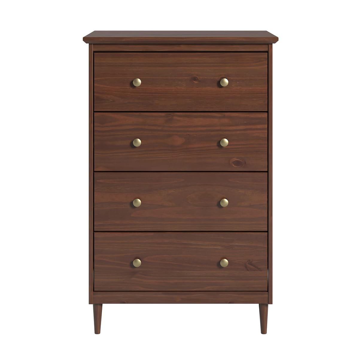 Solid Pine Wood 4 Drawer Dresser Spencer, Walnut