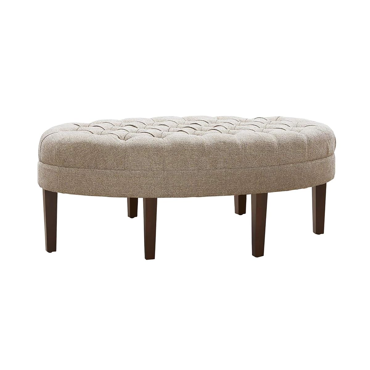 Martin Oval Surfboard Tufted Cocktail Ottoman Soft Fabric, All Foam, Wood Frame Modern Coffee Table Living Room Lounge Furniture, Linen, 48"W x 27.5"D x 18"H