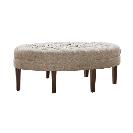 Martin Oval Surfboard Tufted Cocktail Ottoman Soft Fabric, All Foam, Wood Frame Modern Coffee Table Living Room Lounge Furniture, Linen, 48"W x 27.5"D x 18"H