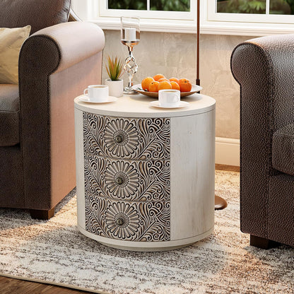 End Table Living Room Small Side Table W 3 Drawers, Vintage Bedside Table, Elegant Nightstand Small Dresser for Bedroom, Lightweight MDF Accent Table (Floral Texture)