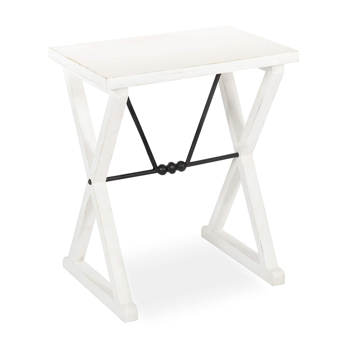 Travere Rustic Side Table, 22 x 14 x 26, White, Farmhouse End Table for Display and Storage