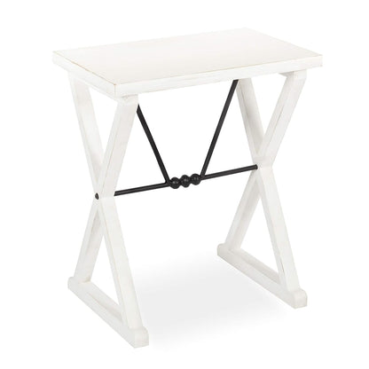 Travere Rustic Side Table, 22 x 14 x 26, White, Farmhouse End Table for Display and Storage