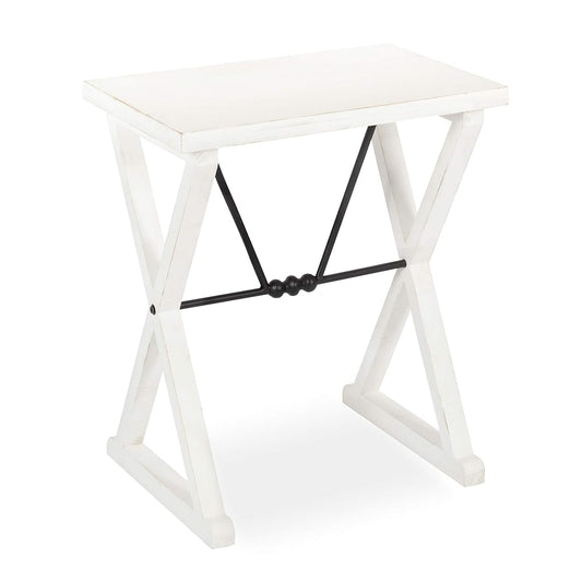 Travere Rustic Side Table, 22 x 14 x 26, White, Farmhouse End Table for Display and Storage