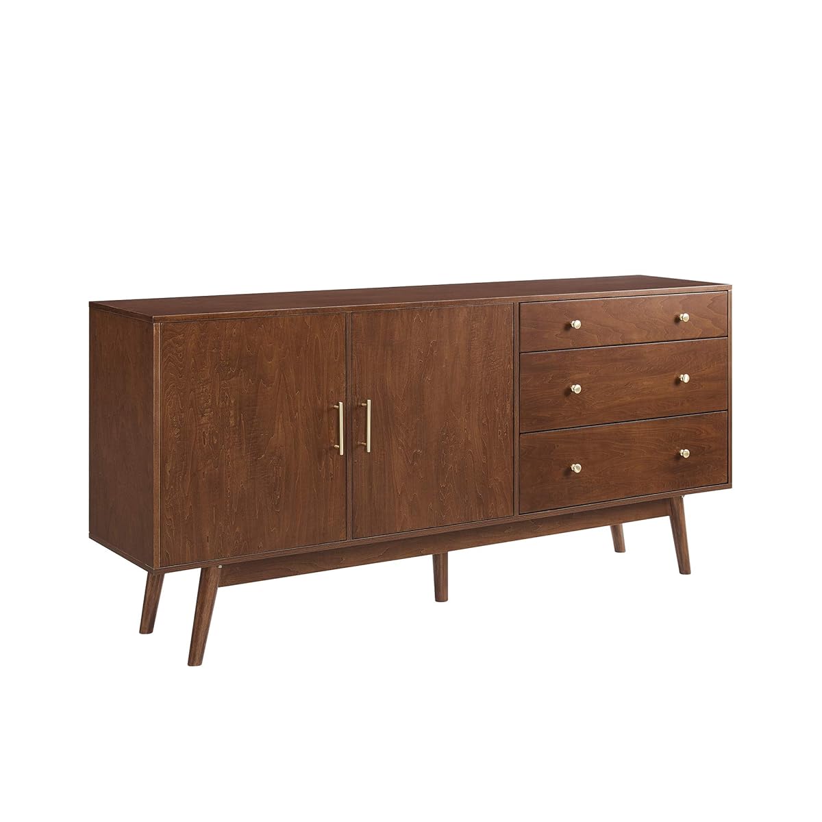 Mid-Century Modern Wood Kitchen Buffet Sideboard Entryway Serving Storage Cabinet Doors Dining Room Console, 70 Inch, Walnut