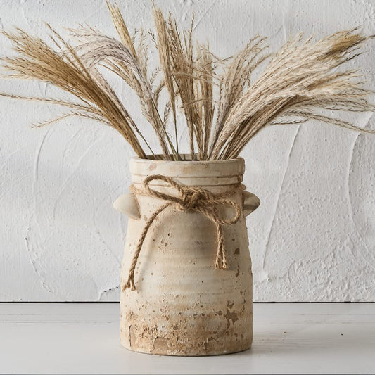 Ceramic Decorative Flower Vase, 8 Inch Rustic Distressed Pottery Decorative Flower Vase for Home Decor, Ideal Shelf, Bookshelf, Mantle, Entryway, Living Room, Table Decor
