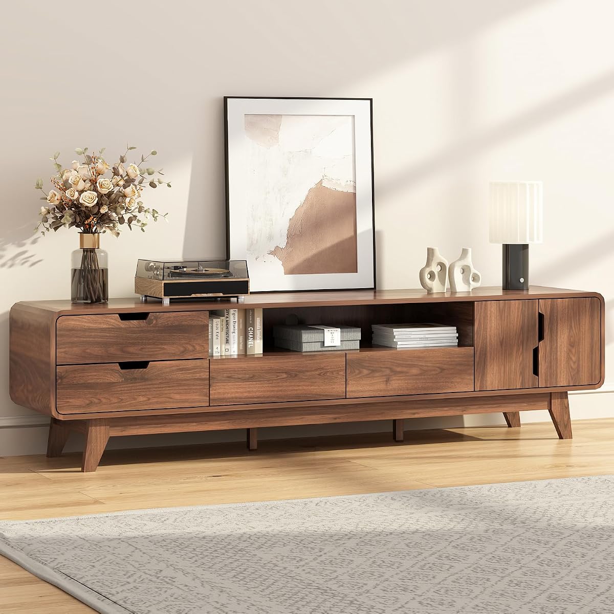 75" TV Stand, Mid Century Modern TV Stand for 85 Inch TV