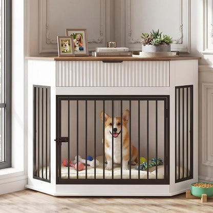 44.6'' Corner Dog Crate Furniture with Fluted Drawer