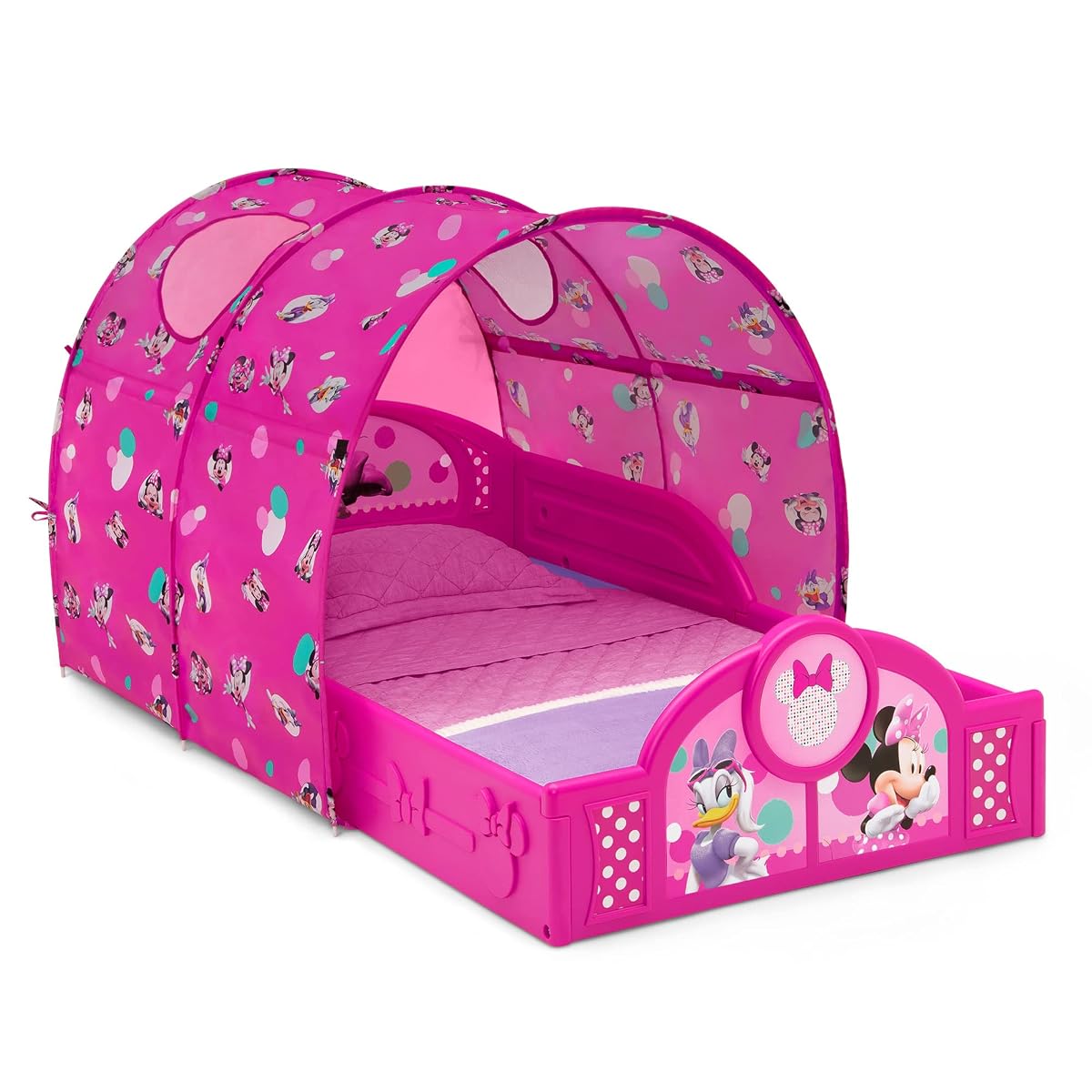 Disney Minnie Mouse Plastic Sleep and Play Toddler Bed with Tent, Pink