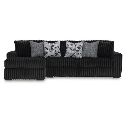 Signature Design by Ashley Midnight-Madness 2-Piece Sectional Sofa with Chaise, Quick 5-Minute Assembly, L-Shaped Polyester Corduroy Couch for Living Rooms, 120" W x 65" D, Onyx Black
