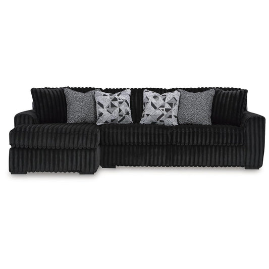 Signature Design by Ashley Midnight-Madness 2-Piece Sectional Sofa with Chaise, Quick 5-Minute Assembly, L-Shaped Polyester Corduroy Couch for Living Rooms, 120" W x 65" D, Onyx Black