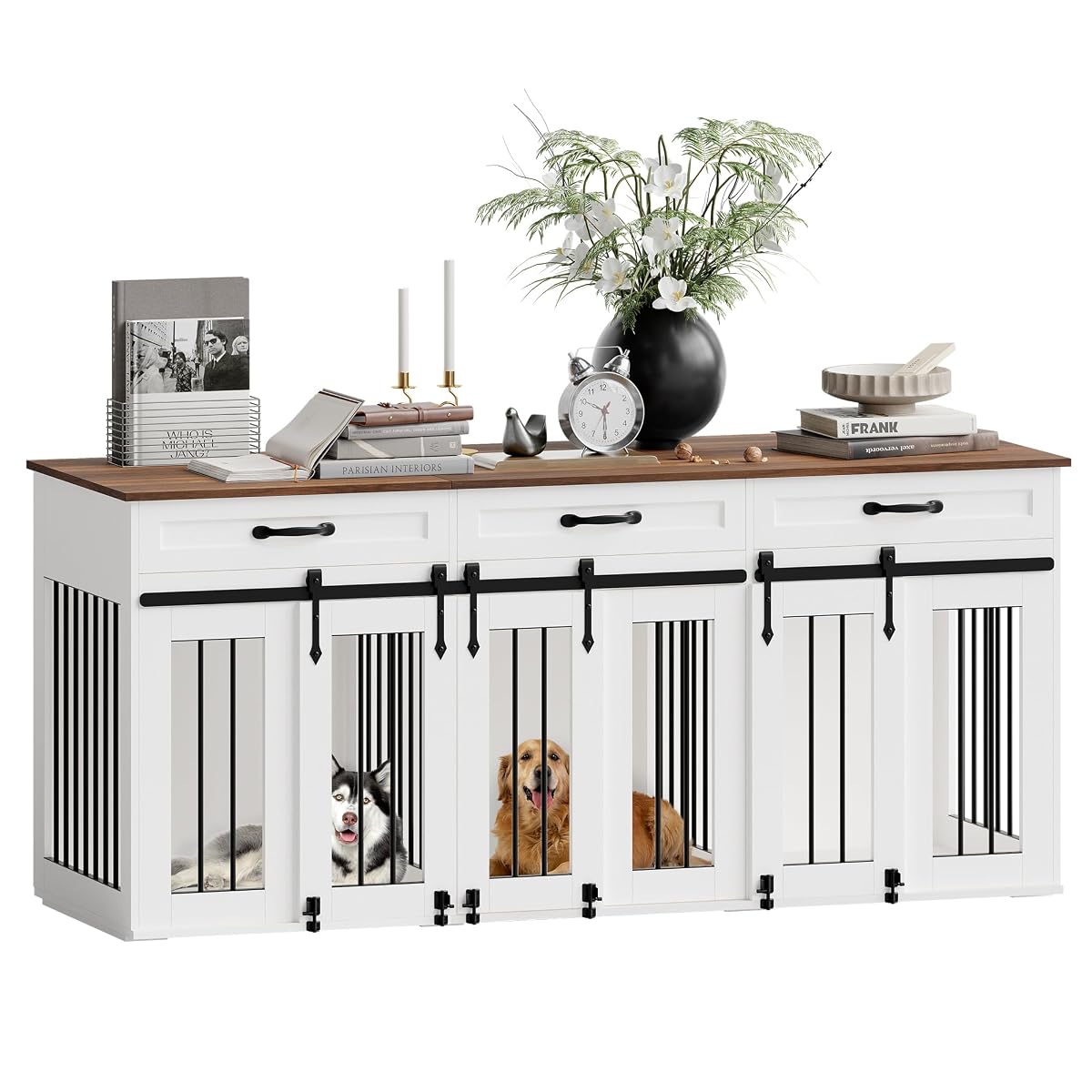 71'' Large Dog Crate for 2 Dogs,Dog Crate with 3 Drawer