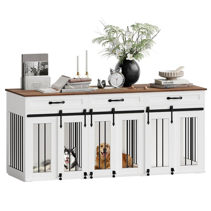71'' Large Dog Crate for 2 Dogs,Dog Crate with 3 Drawer