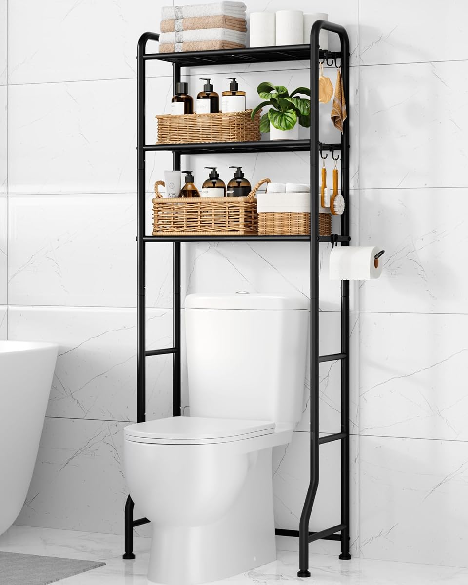 Over Toilet Storage Rack, 63.2" H Space-Saving, Holder & Hooks