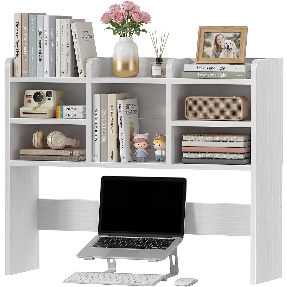 37 Inch White Desk Hutch Dorm Top Only 8 shelves Organizer For College