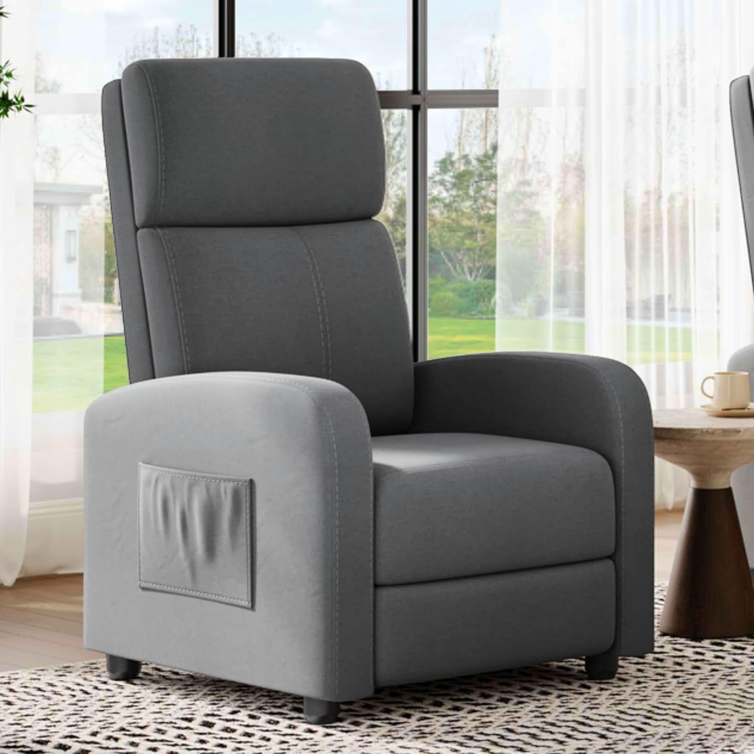 Recliner Chair for Adults, Lazy Recliner Ergonomic Adjustable Single Sofa Enhanced with Side Pocket, Tall Back, Wide Arms & Padded Seat, Home Theater Seating for Living Room