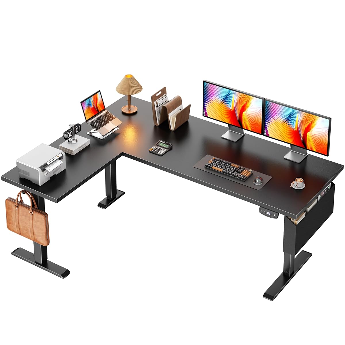 L Shaped Electric Standing Desk,63 Inch Adjustable Height Sit to Stand Corner Desk with Memory Presets, Reversible Computer Table for Home Office, Work and Study, Black