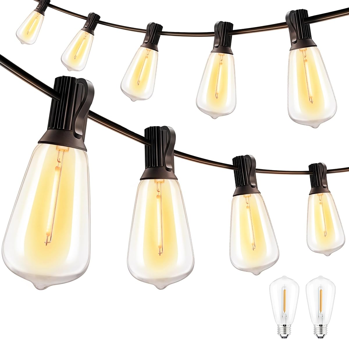 Outdoor String Lights 155FT, Shatterproof Connectable Patio Lights with 60 ST38 Edison LED Bulbs, 2200K Warm White Waterproof String Lights for Outside Backyard, Gazebo, Porch, Balcony, Bistro