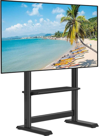 Heavy Duty Floor TV Stand for 55-100 inch Large TVs up to 150 lbs | Tall TV Stand with Height Adjustable Mount and Large Storage Shelf, Universal TV Stand for Bedroom, Conference Room, Black