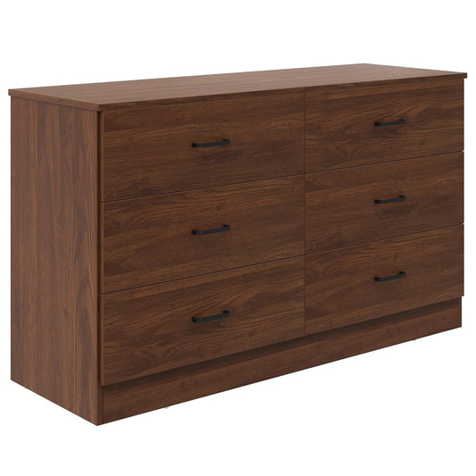 Wood Dresser for Bedroom, 6 Drawer Double Dresser