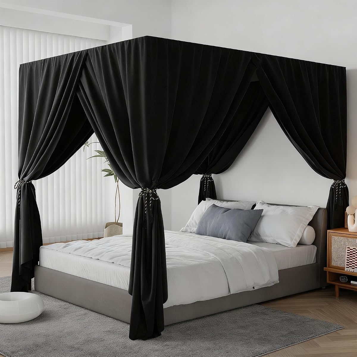 Black Canopy Bed Curtain 4 Corner Post Bed Curtains, King