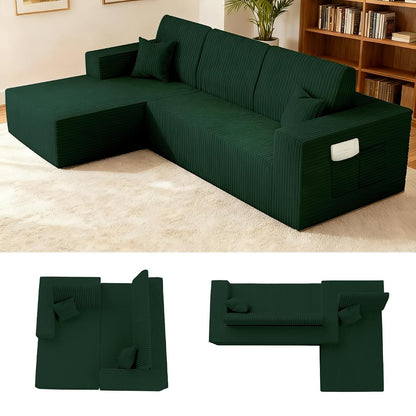 110" Boneless Couch, Cloud Modular Sectional Sofa with L-Shape Chaise, Modern Upholstered Couches for Living Room Bedroom No Assembly Required (Green, 110" Left Facing Chaise+2 Seaters)