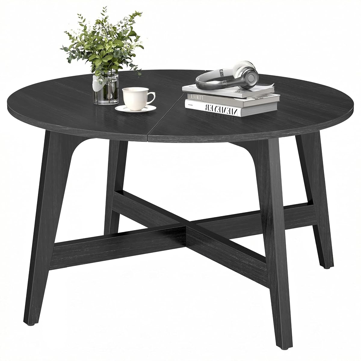VASAGLE MAEZO Collection - Round Coffee Table, 31.5-Inch Center Table, Tapered Legs, Curved Transitions, Easy to Assemble, for Living Room, Charcoal Gray ULCT251BA01S