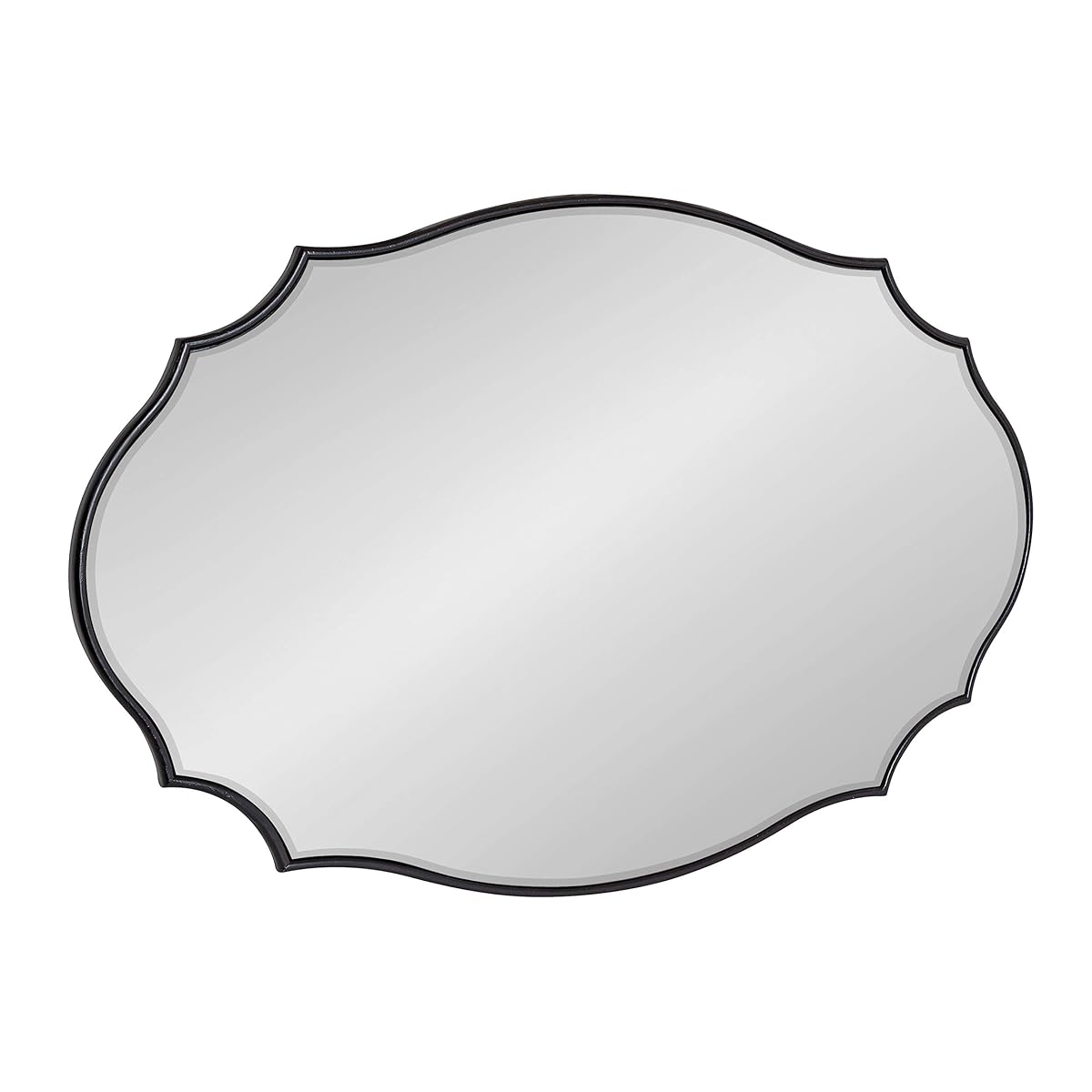 Leanna Glam Oval Mirror, 24 x 36, Black, Modern Scalloped Mirror for Wall