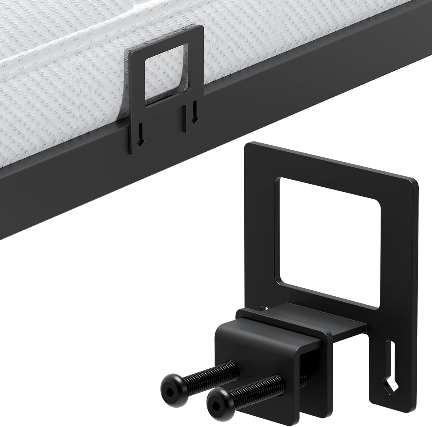 6-Pack Non-Slip Mattress Grippers for Metal Bed Frame, Heavy Duty Mattress Gaskets, Adjustable Anti-Slide Brackets, Black – Includes Screws & Allen Wrench