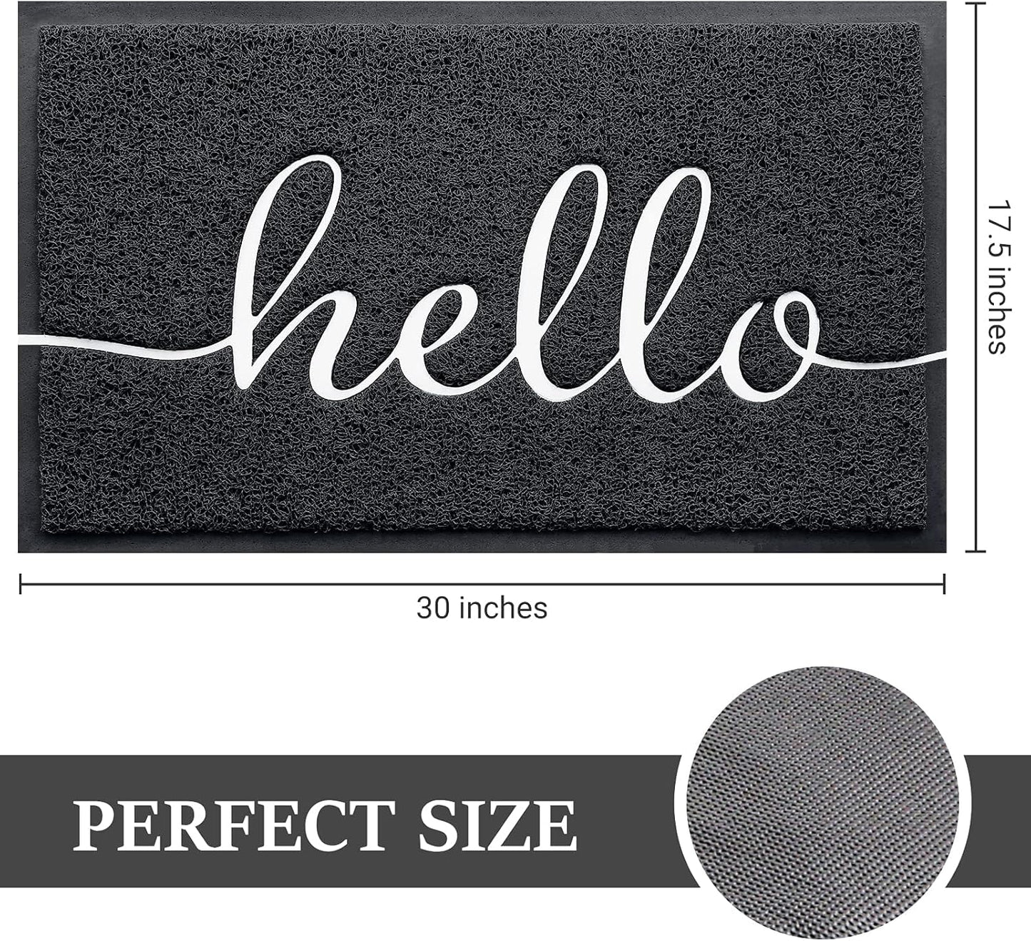 Door Mat (30"X17.5",Black), Welcome Mat Low Profile Front Doormat Floor Mat Non Slip Rugs for Entryway, Patio, High Traffic Areas
