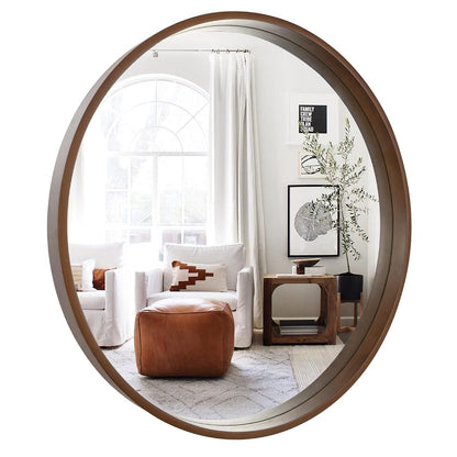 Circle Mirror with Wood Frame, 28" Round Modern Decoration Large Home Decor Mirror for Bathroom Living Room Bedroom Entryway (28" Diameter, Walnut)