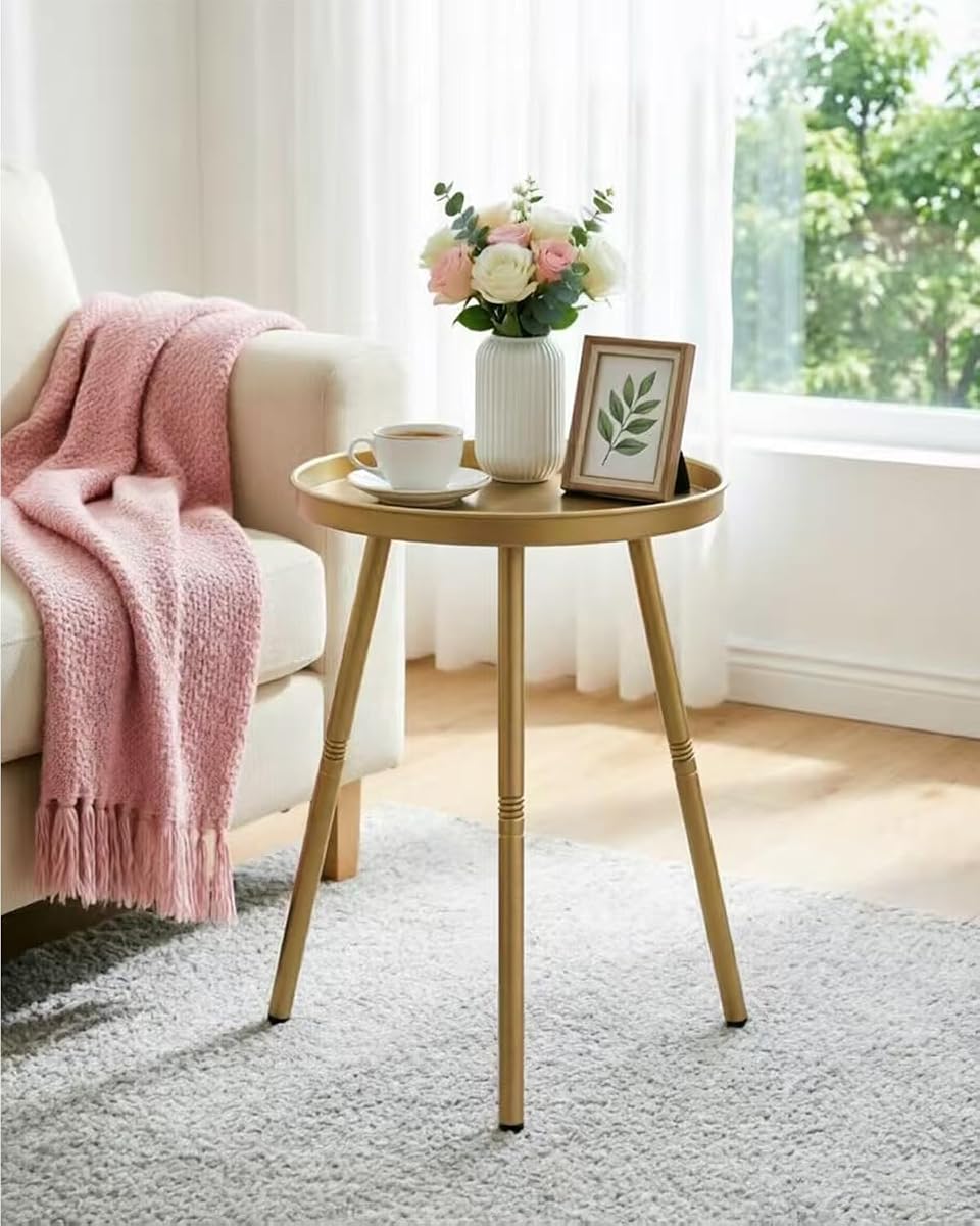 Side Table: End Table for Any Room - Small Side Tables for Small Spaces Pure Golden with 3 Legged
