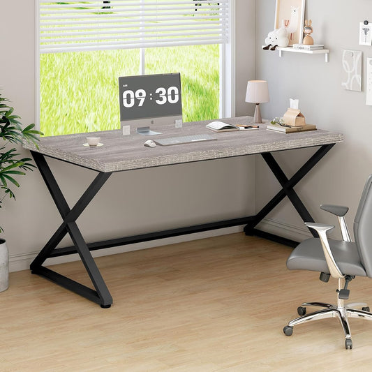 55" Gray Computer Desk, Writing Study Desk for Home Office, Light Grey