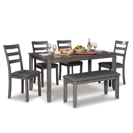 Signature Design by Ashley 6-Piece Dining Table Set with Bench, Gray