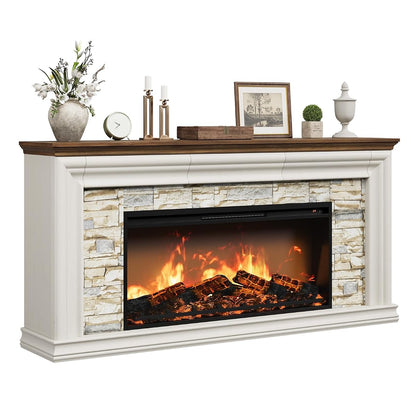 70" Fireplace TV Stand Up to 80" TVs, 42" Modern Electric Fireplace with Mantel