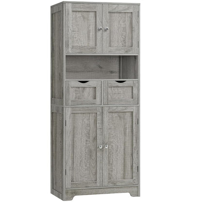 57.8" H Tall Storage Cabinet with 2 Drawers & 2 Adjustable Shelves, Bathroom Storage Cabinet with 4 Doors, Floor Cupboard, for Living Room, Dining Room, Entryway, Woodgrain Gray