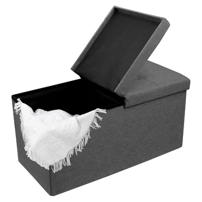 30 Inches Storage Ottoman Bench with Flipping Lid, Linen Foldable Storage Footrest, Ottoman with Storage for Living Room Holds up to 330lbs, Dark Grey
