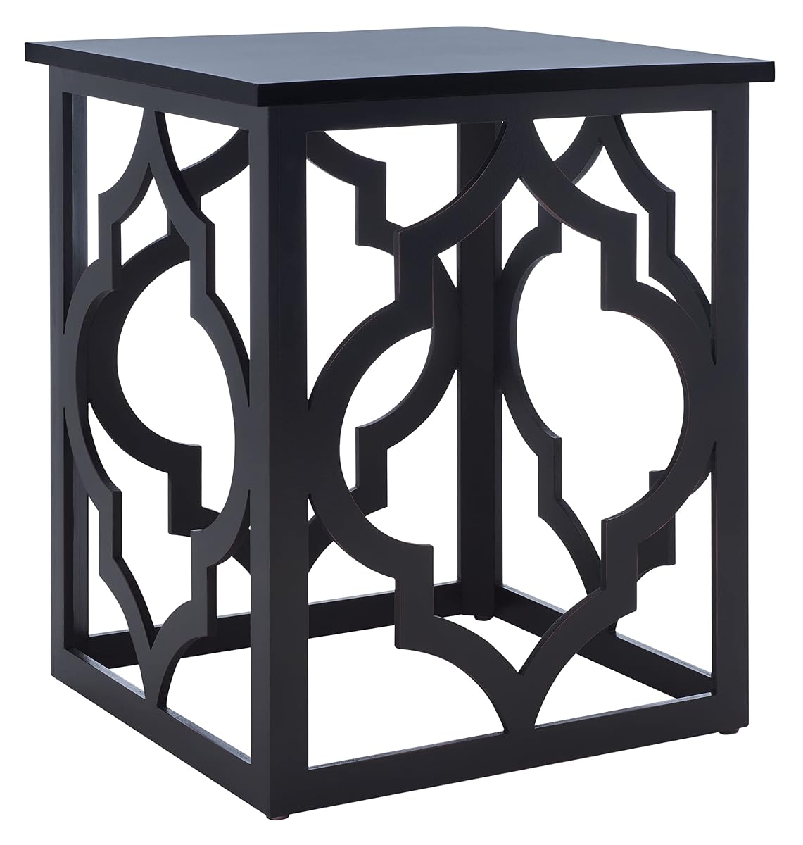 SAFAVIEH Home Collection – Milo Black Trellis End Table, Quatrefoil Open Frame Accent Table, Fully Assembled (AMH1508E)