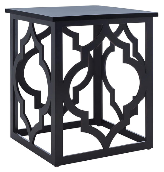 SAFAVIEH Home Collection – Milo Black Trellis End Table, Quatrefoil Open Frame Accent Table, Fully Assembled (AMH1508E)