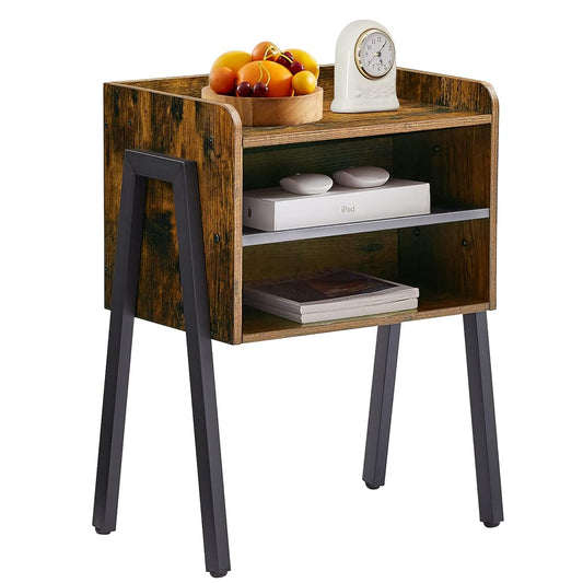 Industrial stackable 2-tier nightstand end table