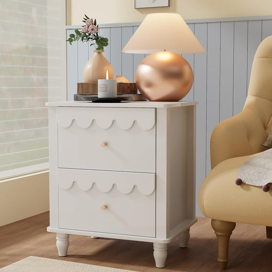 White Nightstand Side End Table with 2 Drawers