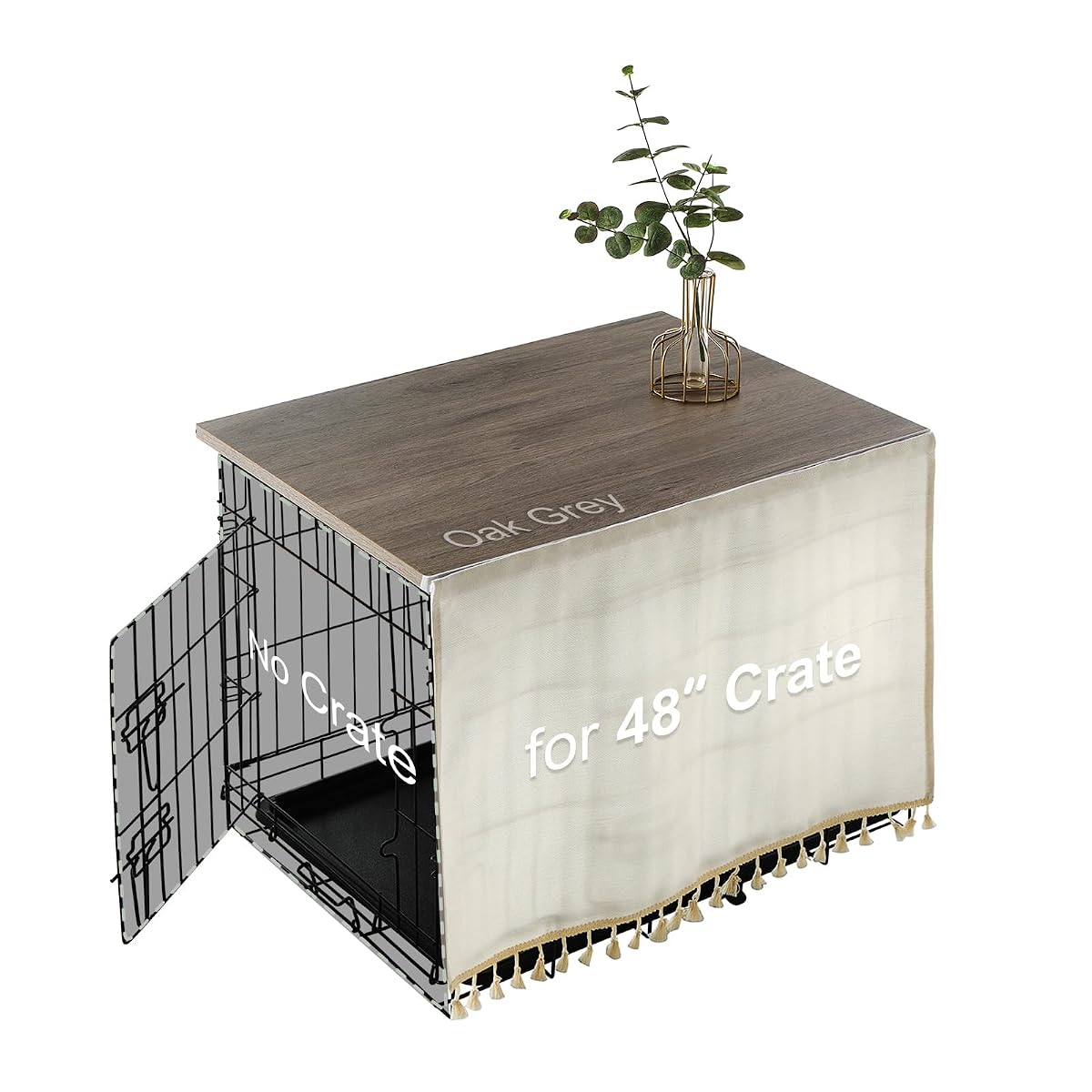 Dog Crate Topper Wood with Tassel Curtain for 48 inch Crate
