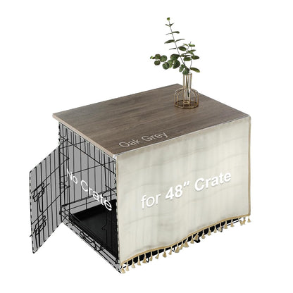 Dog Crate Topper Wood with Tassel Curtain for 48 inch Crate