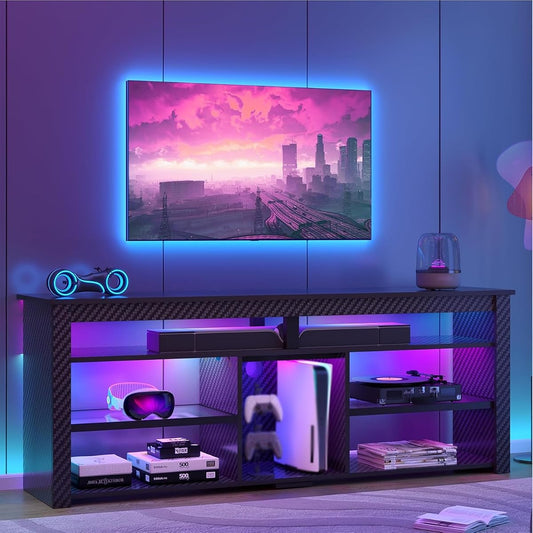 TV Stand for 70 inch TV, Tall Entertainment Center with 2 Led Lights